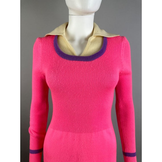 Vtg 70s Barbie Pink Knit Sweater Dress Oversized … - image 6