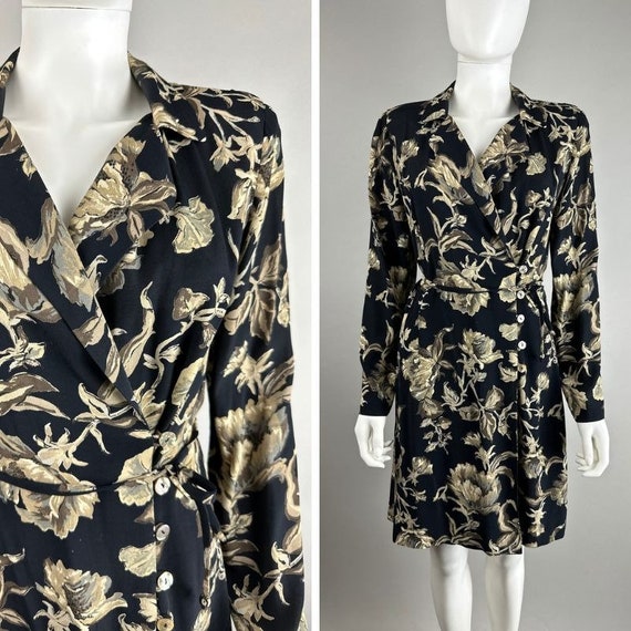 Vtg 80s Carole Little Black Cream Floral Cottagec… - image 1