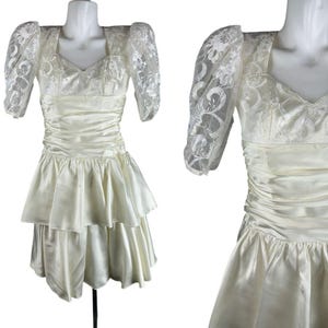 Vtg 80s Zum Zum White Lace Tiered Wedding Dress Party Open Back Size 0 Glam