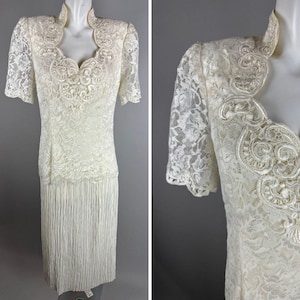 Vtg 80s Scott McClintock Vintage Dress Ivory Lace Wedding Cottage Core Size 10