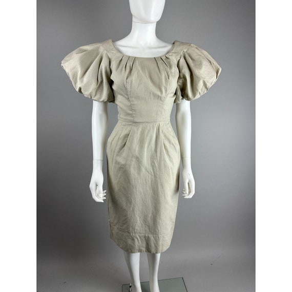 Vtg 50s Syano Beige Wiggle Sheath Cocktail Dress … - image 7