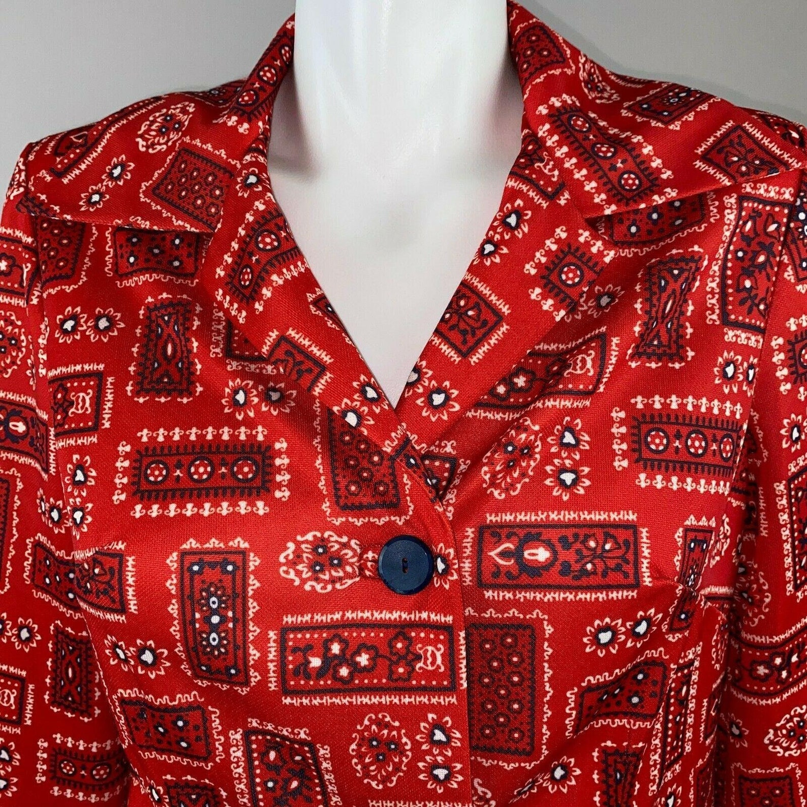 Vtg 70s Red Bandana Print Western Polyester Button Down Blouse Etsy