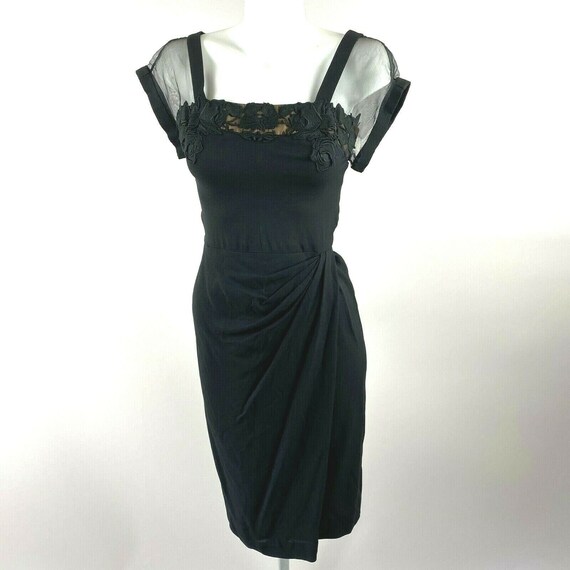 Vtg 40s 50s Dorothy O'Hara Black Rayon Dress Flora