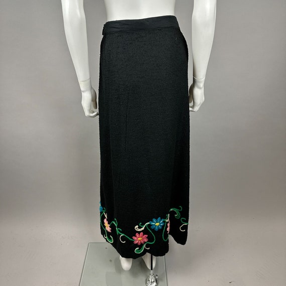 1960s Black Wool Maxi A-Line Skirt Embroidered Cr… - image 6
