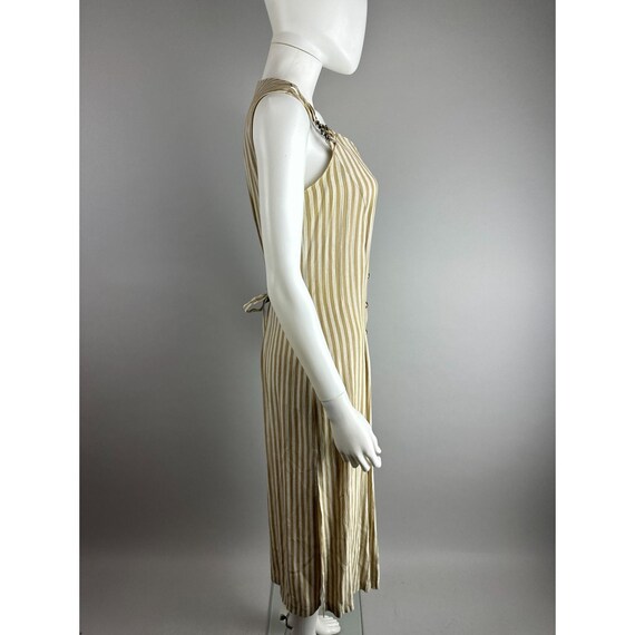 Vtg 90s Beige White Stripe Midi Dress Button Down… - image 5
