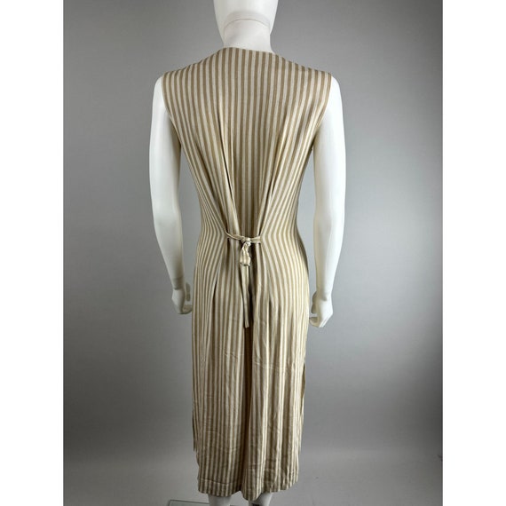 Vtg 90s Beige White Stripe Midi Dress Button Down… - image 4