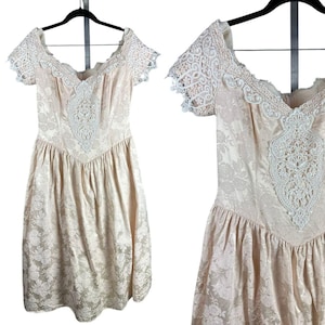 Vtg 80s Scott Mcclintock Pastel Pink Lace Wedding Prom Party Dress Fairy Size 14