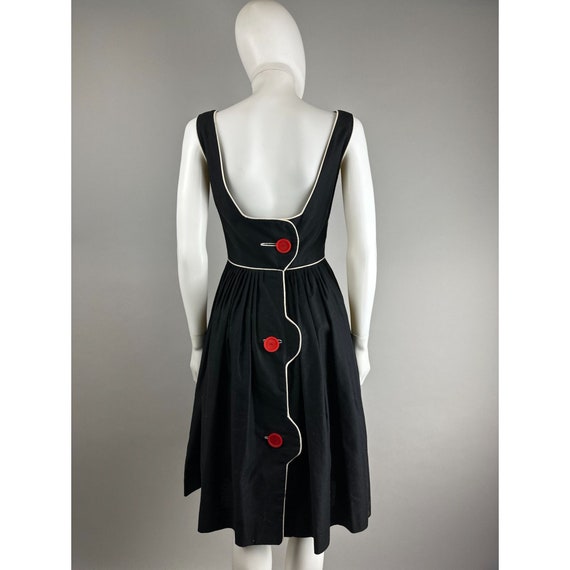 Vtg 60s Black Textured Cotton Fit Flare Button Ba… - image 2
