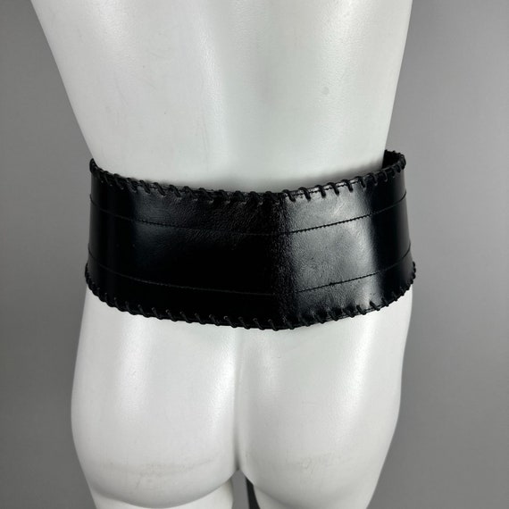 Vtg 80s Yves Saint Laurent Black Wide Leather Lac… - image 2