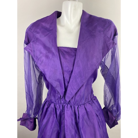 1990s Purple Taffeta Chiffon Shawl Collar Sheer S… - image 4