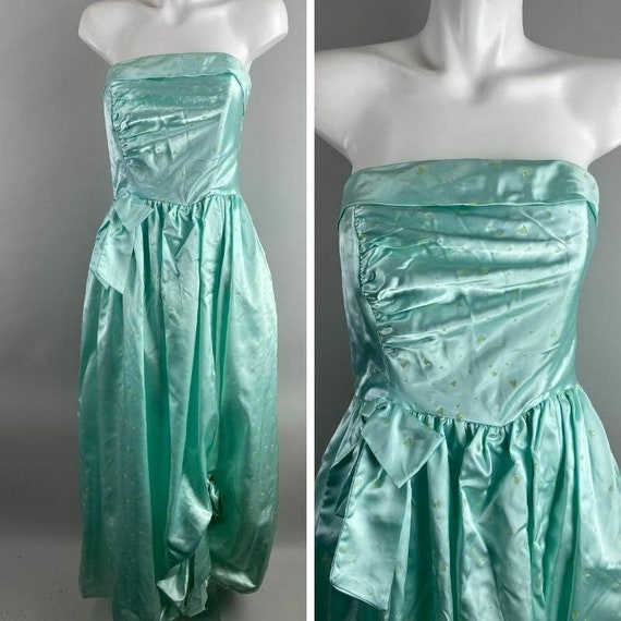 1990s Steppin Out Aqua Blue Strapless Ball Gown G… - image 1