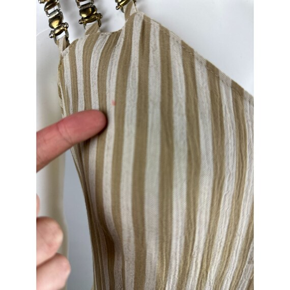 Vtg 90s Beige White Stripe Midi Dress Button Down… - image 9