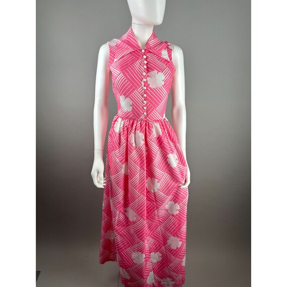 1970s Shady Lane Pink Maxi Dress Sleeveless Flora… - image 5