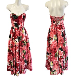 Vtg Y2k Blondie Nites Pink Rose Strapless Gown Size 1 Corset Back Fairycore