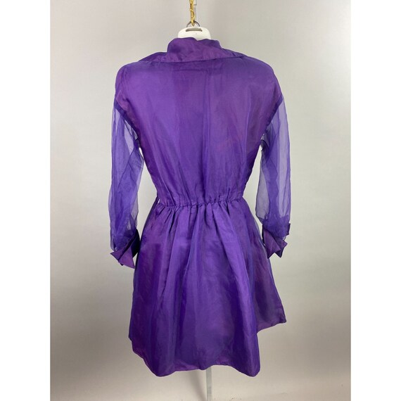 1990s Purple Taffeta Chiffon Shawl Collar Sheer S… - image 8