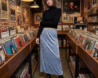 Falda larga vintage de terciopelo azul arrugado de Express, estilo años 90, Y2K, nueva con etiquetas, Whimsigoth, brillante, talla M