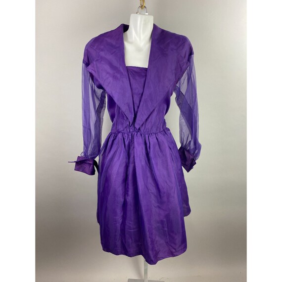 1990s Purple Taffeta Chiffon Shawl Collar Sheer S… - image 3
