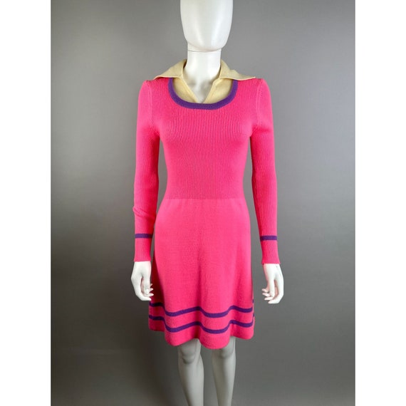 Vtg 70s Barbie Pink Knit Sweater Dress Oversized … - image 5