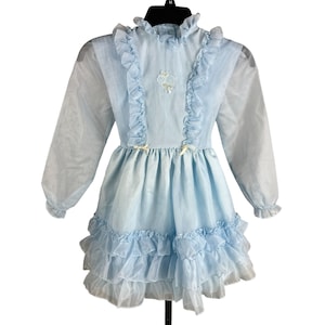 Vtg 80s Winnie Pooh Light Blue Ruffle Party Dress Girls Youth Size 7 Polyester