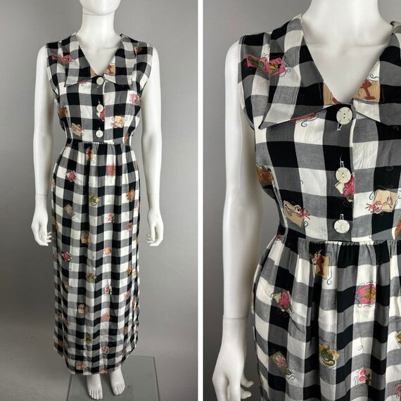 Vtg 90s Ci Sono Black White Checker Picnic Cafe Dr