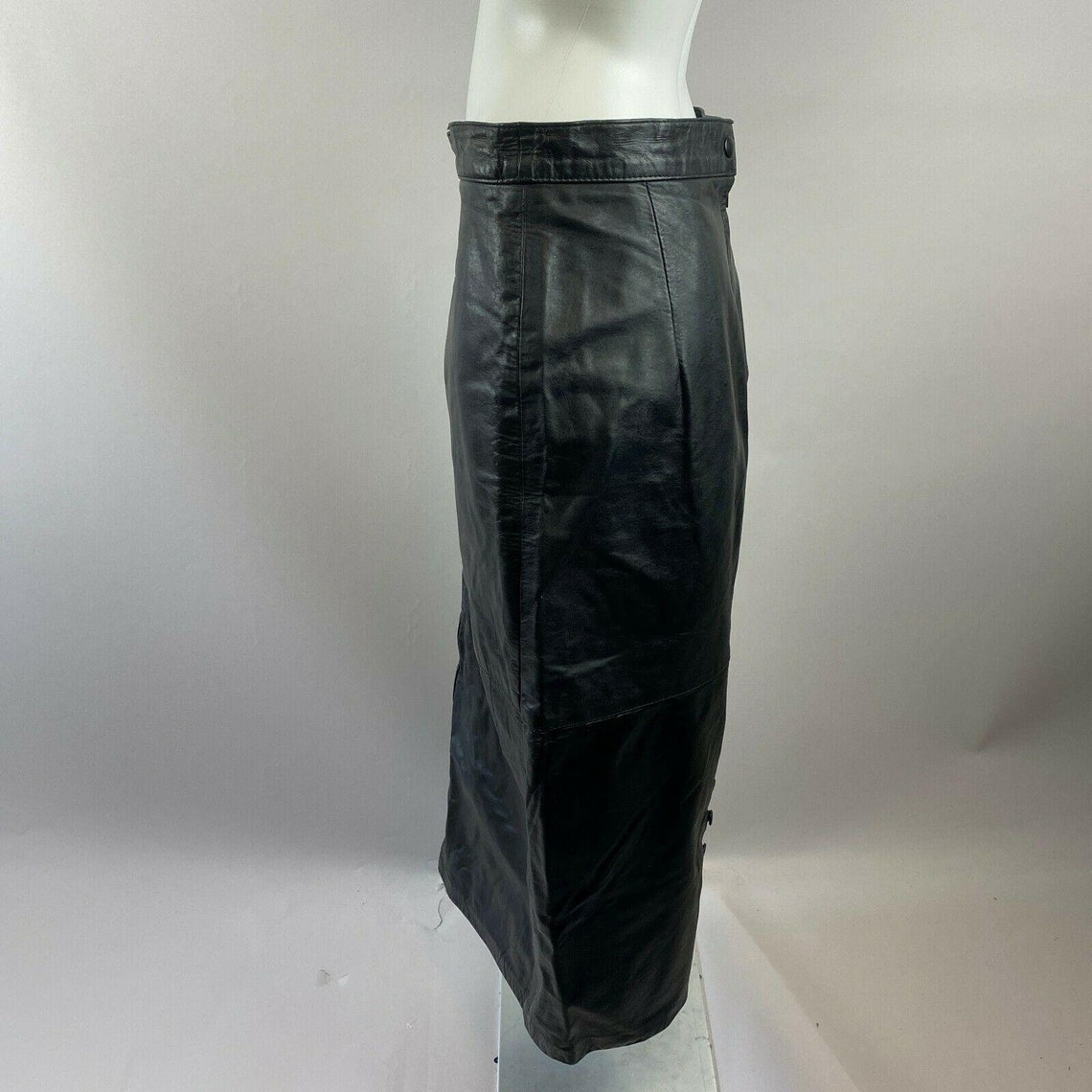 Vtg 80s G-III Black Leather Button Slit Long Wiggle Skirt | Etsy