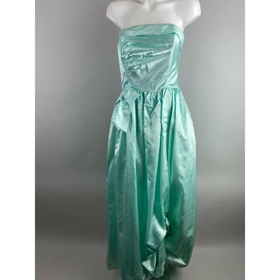 1990s Steppin Out Aqua Blue Strapless Ball Gown G… - image 4