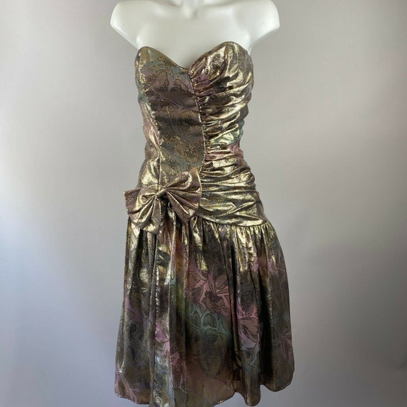 Vtg 80s Gunne Sax Pink Ombre Metallic Lamé Straple
