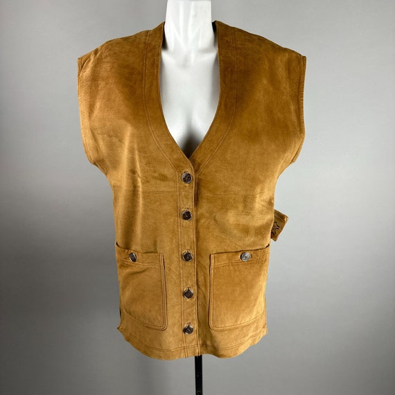 Vtg 90s Tan Beige Suede Oversized Vest German 34 … - image 1