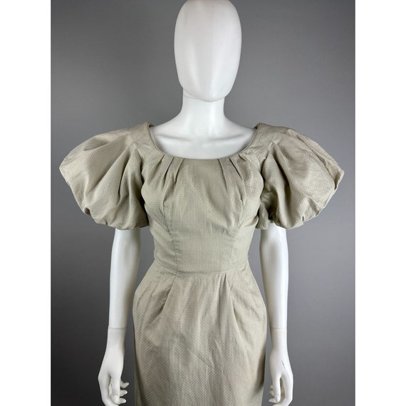 Vtg 50s Syano Beige Wiggle Sheath Cocktail Dress … - image 6