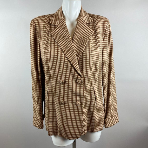 Vtg 40s 50s Brown Checker Blazer Double Breasted G