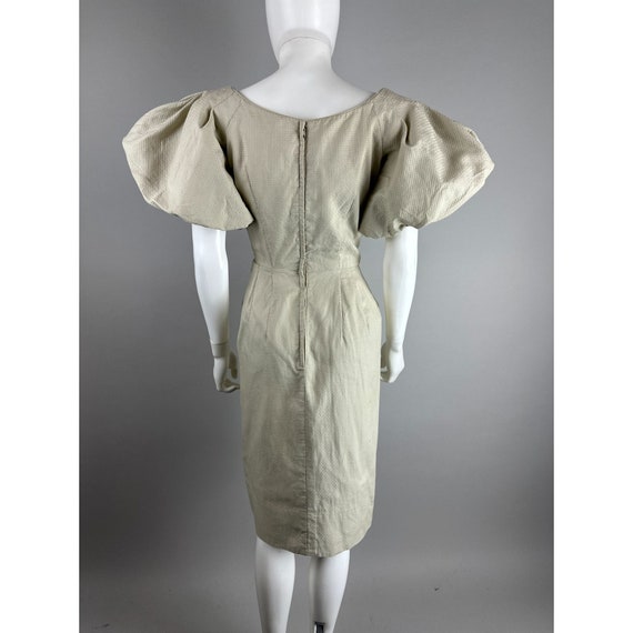 Vtg 50s Syano Beige Wiggle Sheath Cocktail Dress … - image 10