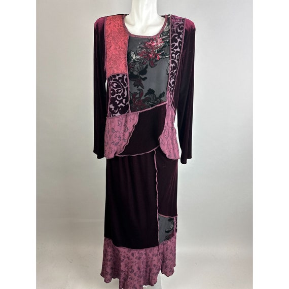 Vtg 90s Spencer Alexis Maroon Whimsygoth Floral V… - image 6