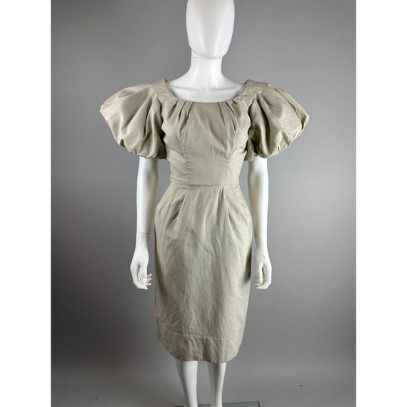 Vtg 50s Syano Beige Wiggle Sheath Cocktail Dress … - image 8