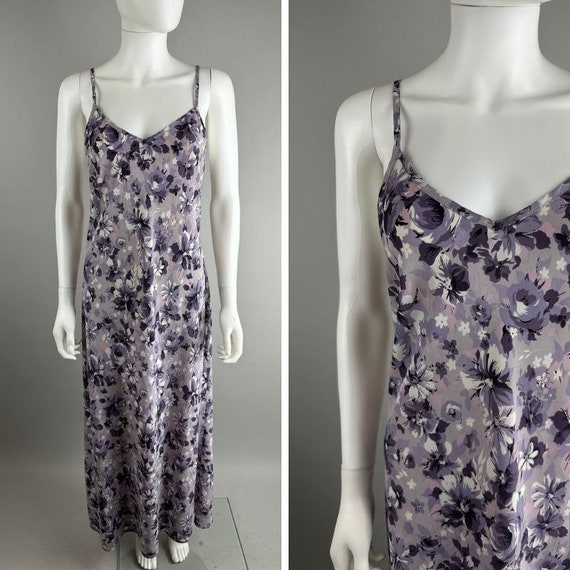 Vtg 90s Pastel Purple Floral Slinky Whimsygoth ma… - image 1