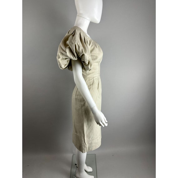 Vtg 50s Syano Beige Wiggle Sheath Cocktail Dress … - image 9