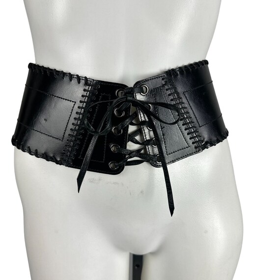 Vtg 80s Yves Saint Laurent Black Wide Leather Lace up Corset - Etsy