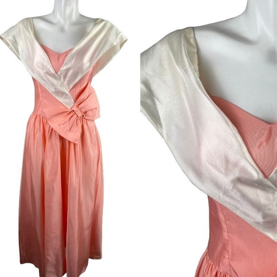 1990s Alfred Angelo Peach Shawl Collar Prom Party 