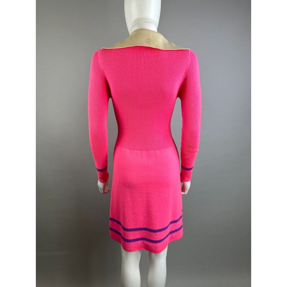 Vtg 70s Barbie Pink Knit Sweater Dress Oversized … - image 2