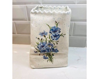 Ceramic Paper Bag Vase with Floral Design