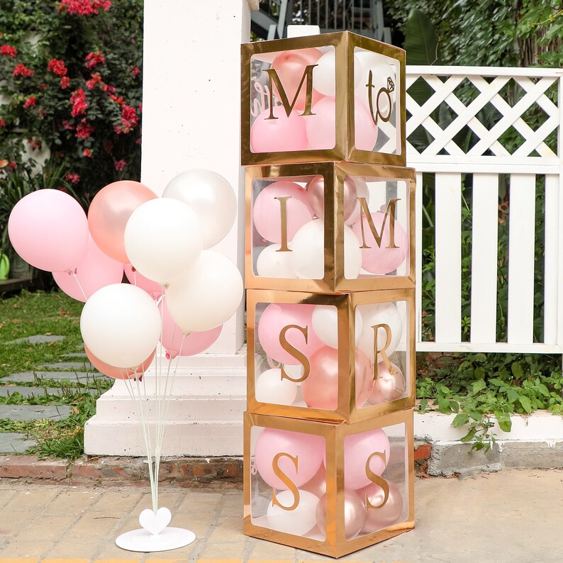 Rose Gold Bridal Shower Decorations 4 Transparent Block with Miss To Mrs for Engagement Party Wedding Centerpiece Photo Booth Props Decor image 4