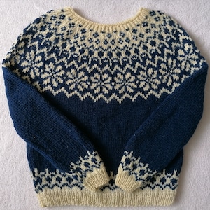 Unisex Icelandic Sweater, Nordic Wool Sweater, Dark Blue and Cream ...