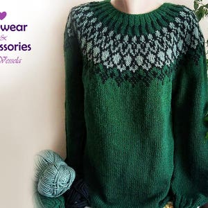 Wool Sweater, Icelandic Sweater, Nordic Pullover, Green Unisex Jumper, Made To Order