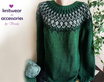 Wool Sweater, Icelandic Sweater, Nordic Pullover, Green Unisex Jumper, Made To Order