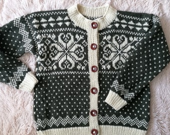 Norwegian Cardigan, Nordic Style Sweater, 100% Wool Cardigan with Wooden Buttons, Unisex Cardigan,  Made To Order
