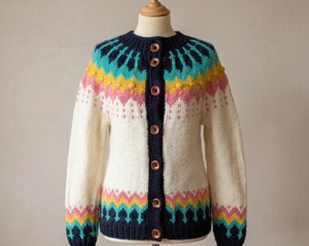 Isländische Strickjacke, 100 % Filzwolle Strickjacke, nordische Strickjacke, auf Bestellung gefertigt