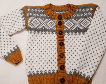 Norwegian Cardigan, Nordic Wool Cardigan, Jacquard, Unisex Cardigan, Fairisle, Made To Order