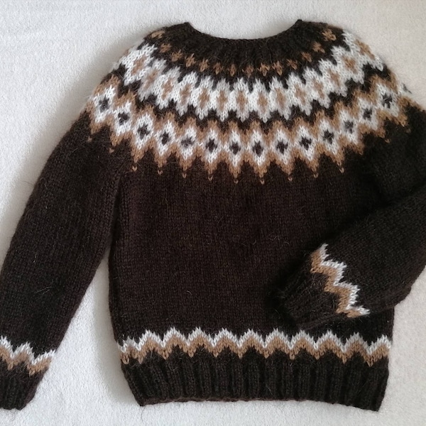 Mohair Icelandic Sweater, Nordic Sweater, Brown Sweater, Unisex, Made to Order