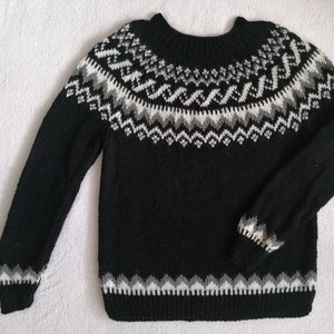 Icelandic Sweater, Nordic Sweater, Black Pullover, 100% Wool Sweater, Jacquard, Handmade, Made To Order
