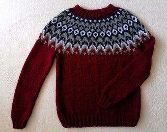 Icelandic Sweater, Riddari Wool Sweater, Nordic Wool Pullover, Jacquard, Made to Order