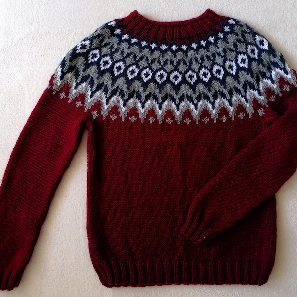 Icelandic Sweater, Riddari Wool Sweater, Nordic Wool Pullover, Jacquard, Made to Order
